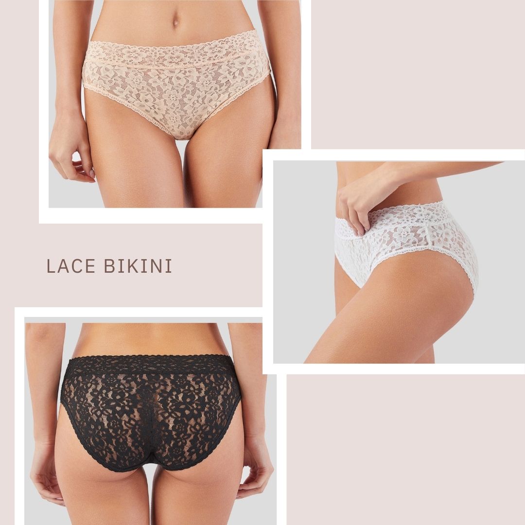 Black - Beige - White 3-Pack intimates Lace Floral Bikini panty